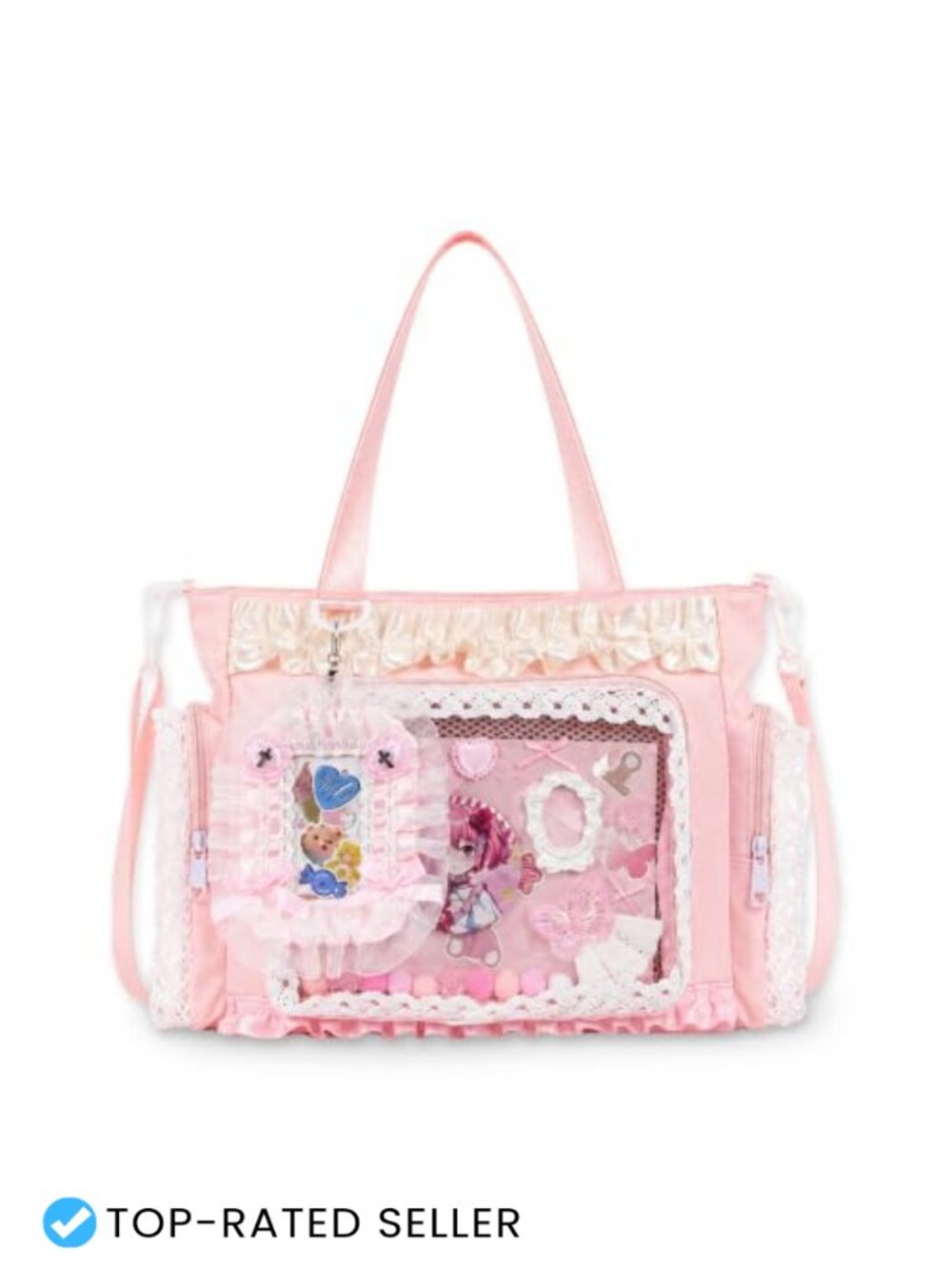 Ita Bag Crossbody with DIY Accessory Kit Lace Trim Clear PVC Window Kawaii Tote
